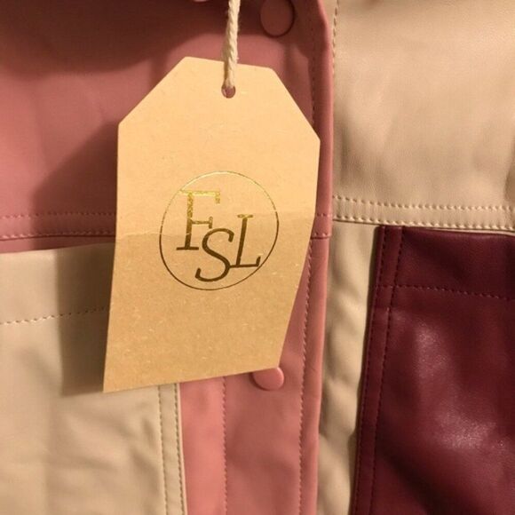 Colorblock Faux Leather Shirt Jacket Shacket 90s 70s Snap button Y2K M - Picture 7 of 16